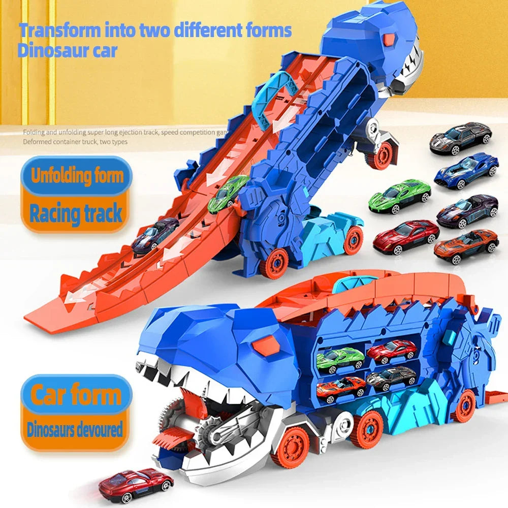 Składany transport dinosaurów z 2 samochodami